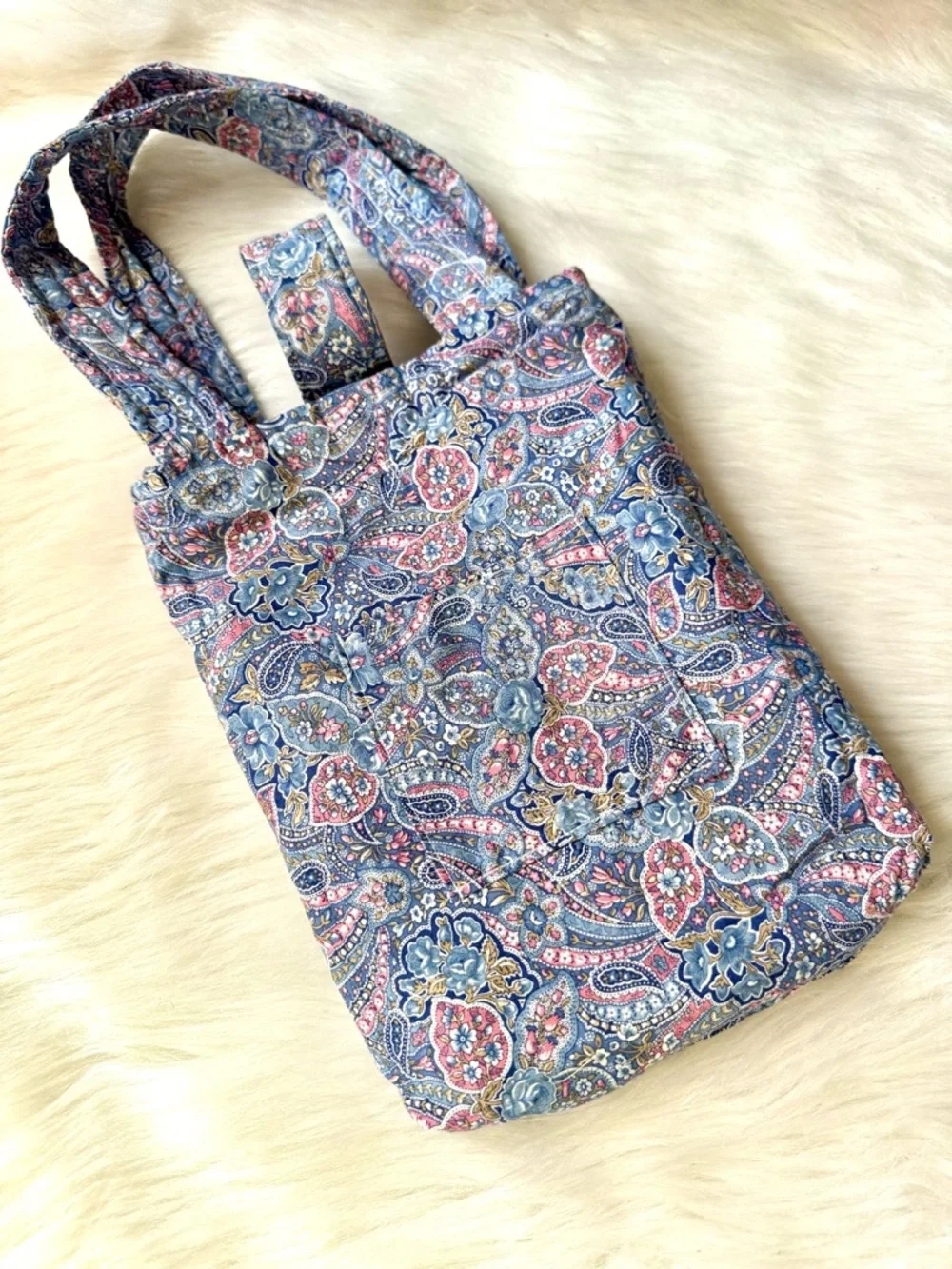 Vintage Inspired Paisley Quilted Mini Tote Lightweight Fabric‎ Bag